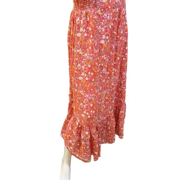 Free People Orange Floral Maxi Ruffle Skirt Large - Picture 4 of 12
